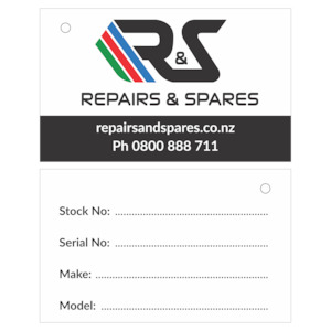 R&S Synthetic Stock Tag 90x55. Hole Punched.