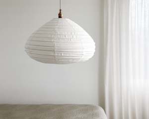 Furniture: Wabi Linen Shade | Oval Drop | White | 60cm
