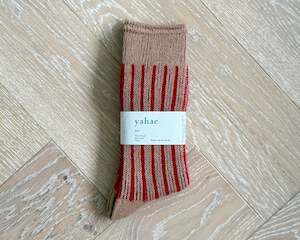 Wardrobe: Yahae Socks | Organic Cotton Mohair Stripe | Red