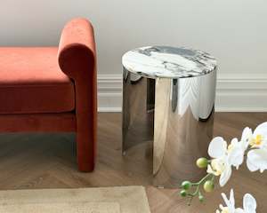 Crescent Stainless & Marble Side Table