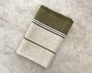 Table: Linen Tea Towel | Green Selvedge Stripe