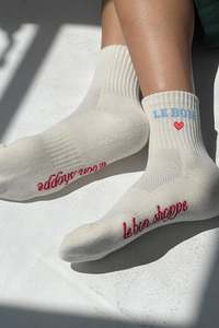Gifting Under 50: Le Bon Shoppe | Embroidered Crew Sock | Vanilla