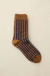 Yahae Socks | Organic Cotton Mohair Stripes | Blue