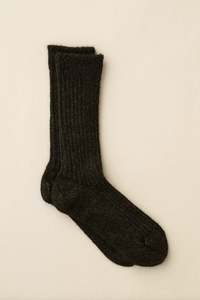 Wardrobe: Yahae Socks | Alpaca Linen Ribbed Socks | Dark Green & Black