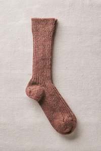 Yahae Socks | Alpaca Linen Ribbed Socks | Brick & Brown