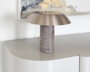 Bruno Table Lamp | Stainless Steel & Dark River Travertine