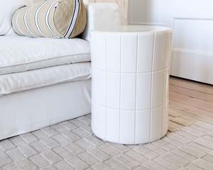 Furniture: Round Ceramic Tiled Stool | Ivory