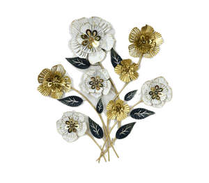 Wall Art: Floral Bunch gold white metal wall art