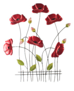 Wall Art: Poppies on fence Metal wall art