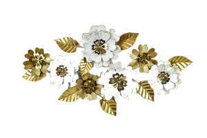 Wall Art: Floral Display gold white metal wall art