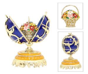 Homewares: Egg Faberge flower blue 22cm
