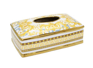 Homewares: Tissue box Laurent white gold