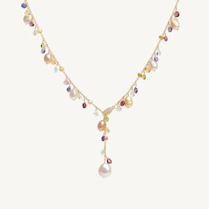 Marco Bicego Gemstones: Marco Bicego Paradise Necklace in 18k Yellow Gold with Mixed Gemstone, Diamonds and Pearls