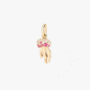 DoDo Charm JELLYFISH 18k Yellow Gold Diamonds and Red Spinels