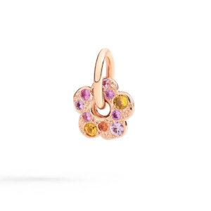 Dodo Flower Charm in 9k Rose Gold with Pink and Orange Sapphires