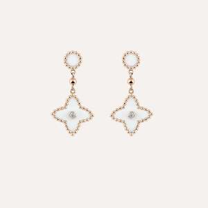 Al Coro Palladio Drop Earrings in 18k Rose Gold with Diamonds and Mother of Pearl