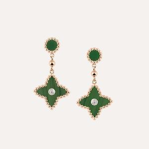 Al Coro Palladio Drop Earrings in 18k Rose Gold with Diamonds and Green Malachite
