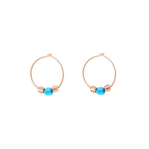 Dodo Granelli: DoDo Earrings GRANELLI Hoop Mini Turquoise Ceramics and Rose Gold