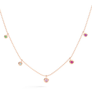 Dodo Bollicine Necklace in 9K Rose Gold with Five Coloured Gemstones