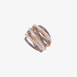 Al Coro Rings: Al Coro Serenata White and Brown Diamond Ring in 18k Rose Gold