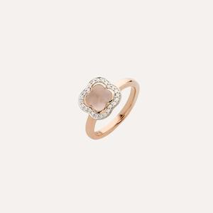 Hulchi Belluni Rings: Quadrifoglio Ring in 18k Rose Gold with Pink Quartz and Diamonds