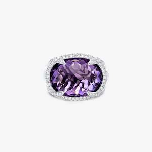 Hulchi Belluni Rings: Sahara Ring in 18k White Gold with Amethyst and Diamonds