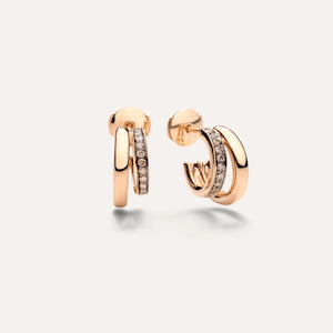 Pomellato Necklaces: Pomellato Together Double Loop Earrings in 18k Rose Gold with Brown Diamonds