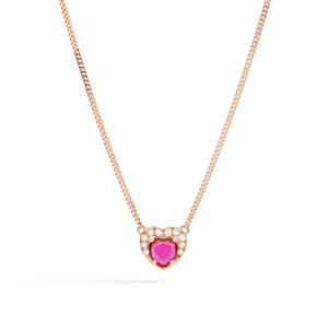 Dodo Necklaces: DoDo Heart Necklace Rose Gold with Synthetic Ruby and Diamonds