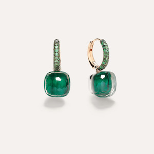 Pomellato Nudo Earrings 18k Gold with Prasiolite and Malachite with Tsavorites