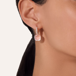 Pomellato Earrings: Pomellato Nudo Earrings Brown Diamonds Rose Quartz and Chalcedony