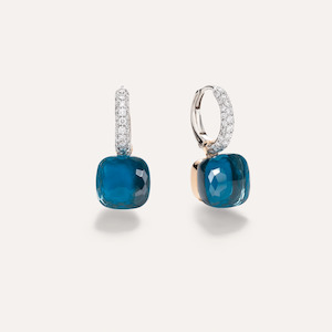 Pomellato Nudo Earrings 18k Gold with London Blue Topaz, Turquoise and Diamonds
