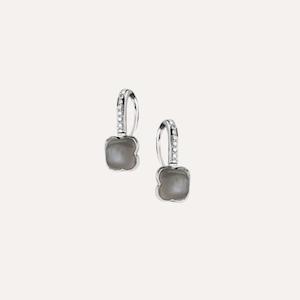 Quadrifoglio Earrings in 18k White Gold with Moonstone and Diamonds