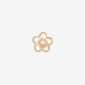 Dodo Earrings: Dodo Flower Stud Earring in 9k Rose Gold with Mother of Pearl Effect Enamel