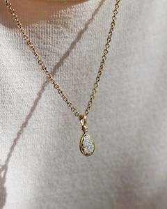 Pendants With Chain: Rosa Pear Diamond Pendant in Yellow Gold