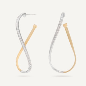 Type Drop Earrings: Marco Bicego Marrakech Long Oval Twist 18k Gold Diamond Earrings