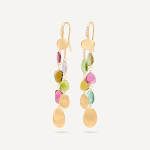 Marco Bicego Lunaria Colour 18K Yellow Gold Multi-Strand Tourmaline Earrings with Diamonds