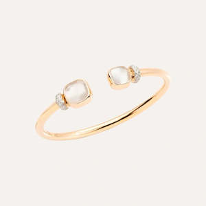 Pomellato Bracelets: Pomellato Nudo Bangle in 18k Gold with Diamonds, White Topaz and Mother of Pearl