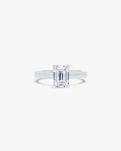 Classica Emerald Solitaire Diamond Engagement Ring in White Gold