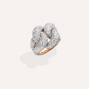 Pomellato Catene Ring in 18k Gold and Silver with White Diamonds
