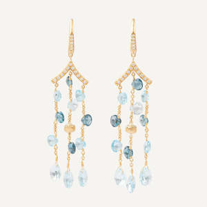 Marco Bicego Paradise Blue Topaz Gemstone Three-Strand Chandelier Earrings