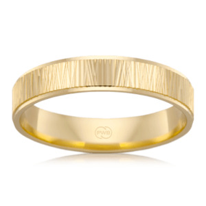 Mens Wedding Rings: Mens Yellow Gold Wedding Ring with Bark Cross Finish