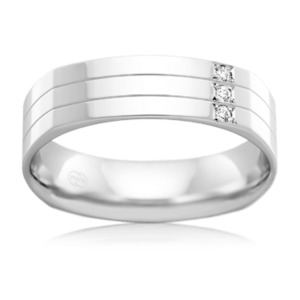 Mens Wedding Rings: Men's Gentle Square White Gold Wedding Ring with Three Diamonds