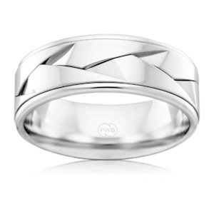 Men's Contemporary Patterned White Gold Wedding Ring