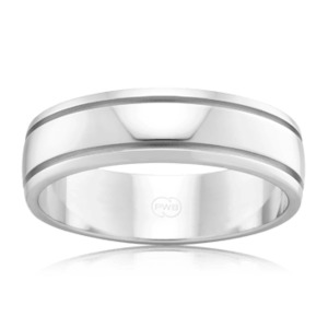 Mens Wedding Rings: Men's Half Round Platinum Wedding Ring with Dual Grooves