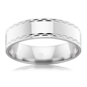 Mens Wedding Rings: Men's Wide Platinum Wedding Ring with Bark Edge Pattern