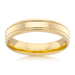 Men's Yellow Gold Wedding Ring with Dual Grooves