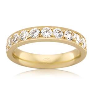 Women's Large Yellow Gold Bead Set Diamond Wedding Ring