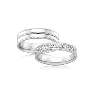 Couples Wedding Rings: Milgrain Edge Flat Wedding Ring