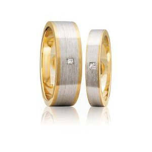 Couples Wedding Rings: Two-Tone Princess Diamond Faceted Wedding Ring