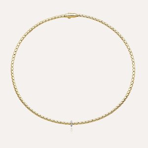 Chimento: Chimento Stretch Spring Necklace (Small) in 18k Yellow and White Gold with White Diamonds
